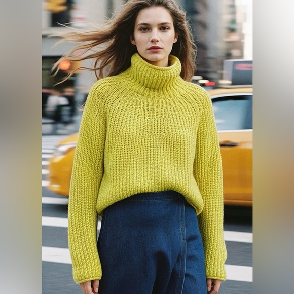 rag & bone Sweaters - rag & bone Bright Lime Green Joseph Turtleneck Pullover Sweater